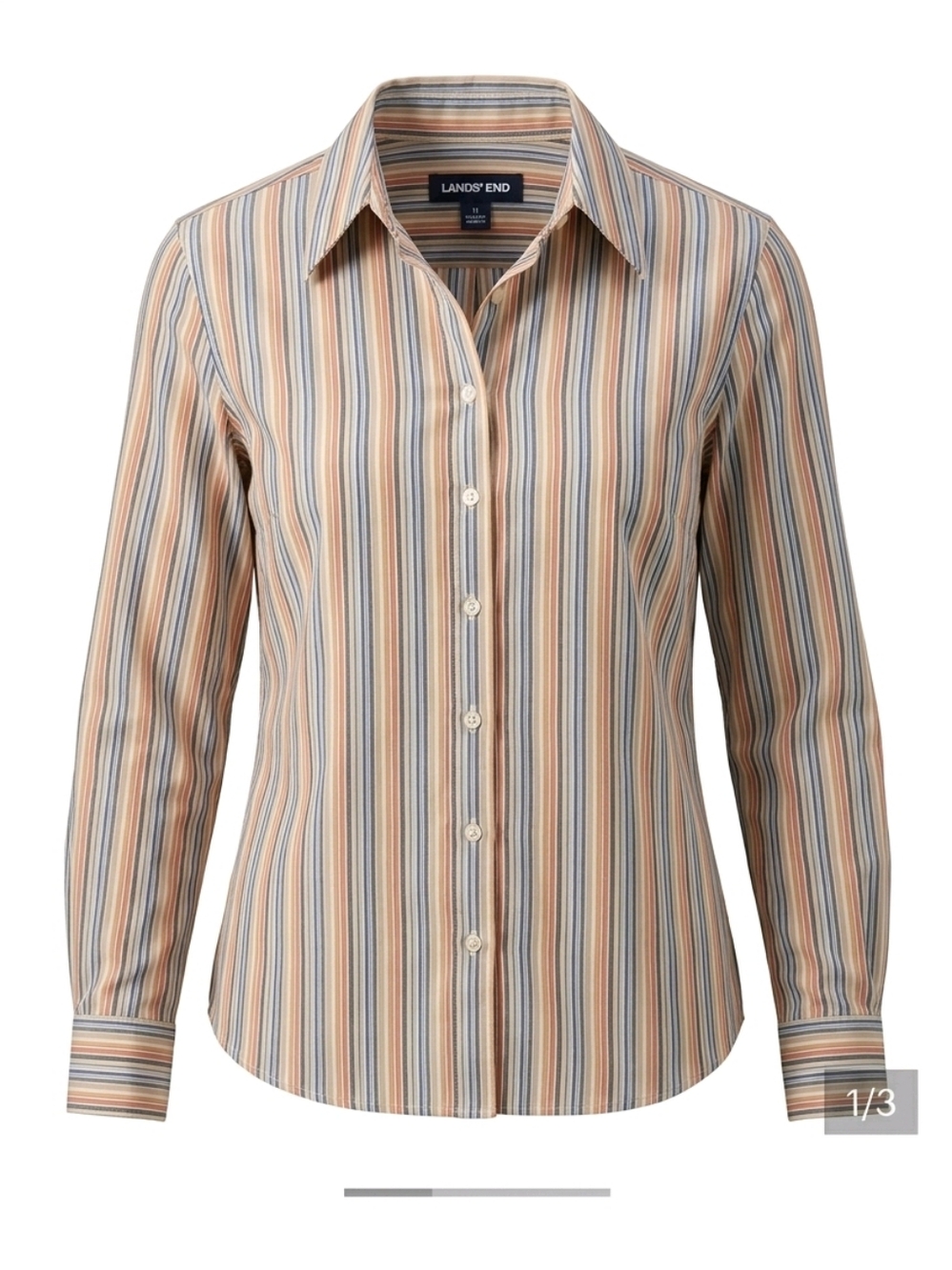 🤑Lands' End Women's Vertical Stripe Shirt: Blue/yellow/brown Size 12